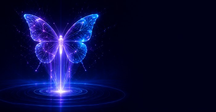 Luminous digital butterfly — a symbol of Arivyam's Conscious Intelligence